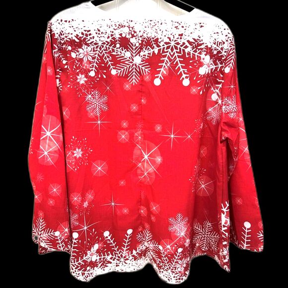 Red and White Holiday Snowflake Blouse - Picture 2 of 5